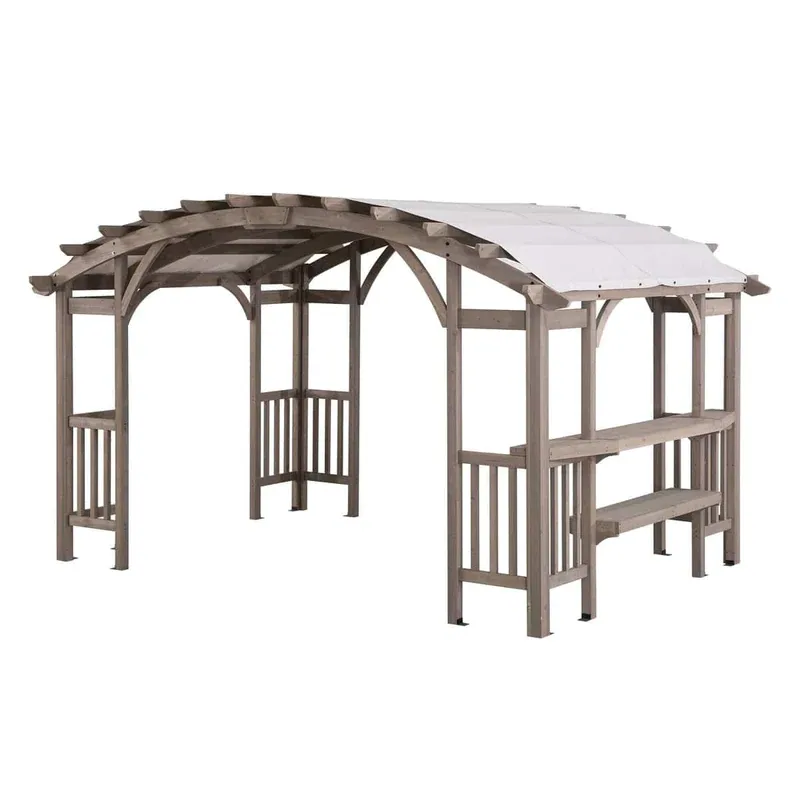 Sunjoy Bellucci 10 x 14 ft. Light Grey Outdoor Cedar Wood Sunjoy Bellucci 10 x 14 ft. Light Grey Outdoor Cedar Wood