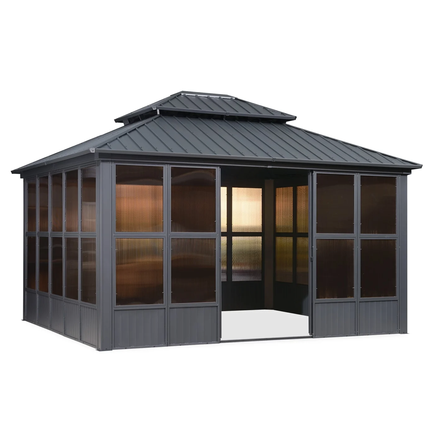 12′ x 14′ Hardtop Aluminum Gazebo with Galvanized Steel Roof & Sliding Doors — product view 1 12′ x 14′ Hardtop Aluminum Gazebo with Galvanized Steel Roof & Sliding Doors — product view 1
