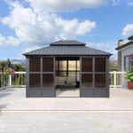 12′ x 14′ Hardtop Aluminum Gazebo with Galvanized Steel Roof & Sliding Doors — product view 2