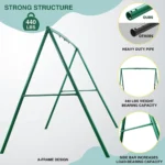 440lbs Heavy Duty A-Frame Metal Swing Set Frame with 5 Hanging Hooks for Kids, Adults, Outdoor — product view 3
