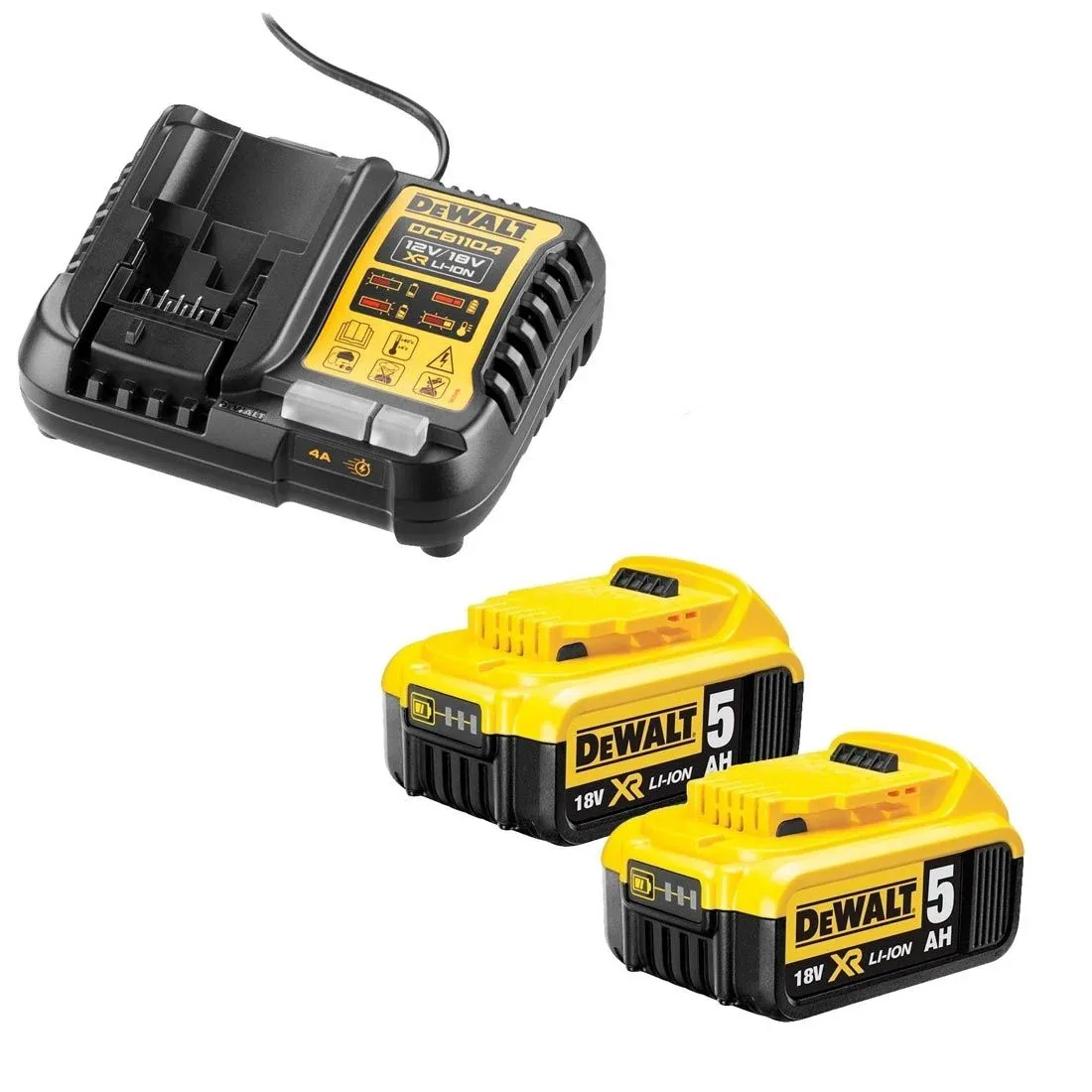 DeWalt DCB184X2/DCB1104 2x 5.0Ah 18V XR Li-Ion Batteries & Charger Starter Kit DeWalt DCB184X2/DCB1104 2x 5.0Ah 18V XR Li-Ion Batteries & Charger Starter Kit