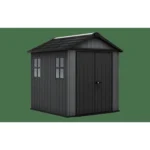 Keter Newton Plus Vertical 7 x 7.5 ft Apex Plastic Garden Shed with Floor & 2 Windows – Grey