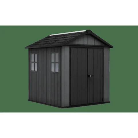 Keter Newton Plus Vertical 7 x 7.5 ft Apex Plastic Garden Shed with Floor & 2 Windows – Grey