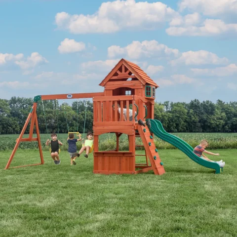 Atlantis Wooden Swing Set with Slide and Play Deck — product view 1