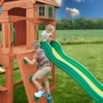 Atlantis Wooden Swing Set with Slide and Play Deck — product view 3