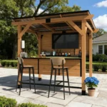 TimberCraft Cedar Outdoor Bar Gazebo with Steel Roof & TV Mount
