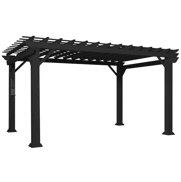 Stratford 12 Ft. X 10 Ft. Black Steel Traditional Pergola with Sail Shade Soft Canopy Stratford 12 Ft. X 10 Ft. Black Steel Traditional Pergola with Sail Shade Soft Canopy
