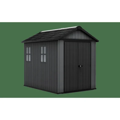 Keter 7.5ft x 9ft Newton Plus Front Entry Plastic Garden Shed – Dark Grey