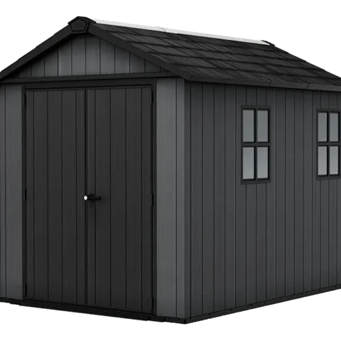 Keter 7.5ft x 9ft Newton Plus Front Entry Plastic Garden Shed – Dark Grey — product view 1