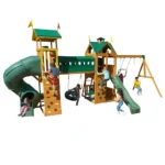 KidKraft Mockingbird View Cedar Swing Set with Lookout Tower Tube Slide and Basketball Hoop — product view 1