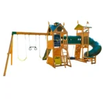 KidKraft Mockingbird View Cedar Swing Set with Lookout Tower Tube Slide and Basketball Hoop — product view 3
