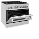 ZLINE 36-Inch Professional Dual Fuel Range DuraSnow Fingerprint-Resistant Stainless Steel Oven — product view 2
